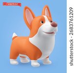 Funny Corgi dog 3d cartoon vector icon