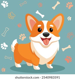 Cogumelo engraçado desenho animado vetor ilustração. Adequado para banner, cartão, adesivo, postagem de mídia social, ícone e cartaz. Dia Internacional da Corgi. Bonito Desenho Animado Corgy raça pura de peludo filhote.