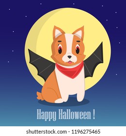 Funny Corgi dog in a Halloween costume ! Looks like a vampire costume! Cute vector dog on Halloween
