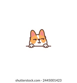 Funny corgi dog looking sideways cartoon, vector illustration