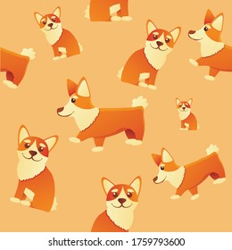 Funny corgi dog pattern. Cartoon illustration of funny corgi dog vector pattern for web design