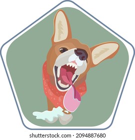 A Funny Corgi Dog In A Red Neckerchief Licks The Glass With His Tongue.