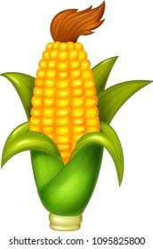 funny corn cartoon action on white background