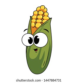 Funny Corn in a cartoon style. Concept Fruits and vegetables. Summer.