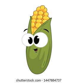 Funny Corn in a cartoon style. Concept Fruits and vegetables. Summer.