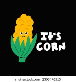 Funny corn character in trendy flat style. Vector illustration isolated on black background.