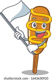 Funny corn dog cartoon character style holding a standing flag