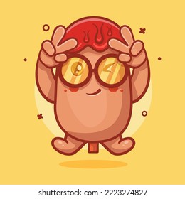funny corn dog food character mascot with peace sign hand gesture isolated cartoon in flat style design