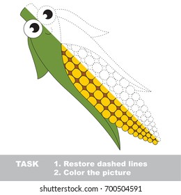 Funny Corn, tracing colorless half. Dot to dot educational game for kids.