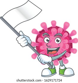 Funny corona virus cartoon character style holding a standing flag