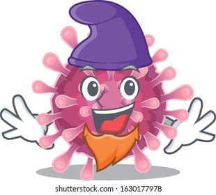 Funny corona virus cartoon mascot performed as an Elf