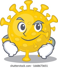 Funny corona virus diagnosis mascot character showing confident gesture