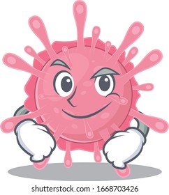 Funny corona virus germ mascot character showing confident gesture
