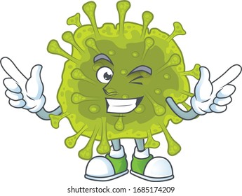 Funny coronavirus spread cartoon design style with wink eye face