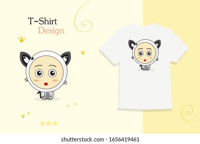 funny cosplay cat children, Print on T-Shirt, sweatshirts, cases for mobile Phones, Souvenirs. Vector Ilustration