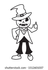 funny costume of pumpkin with witch hat character vector illustration design