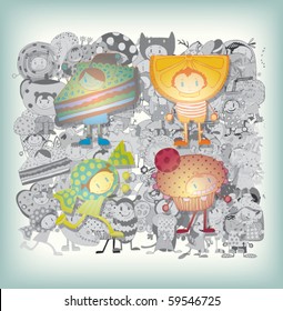 Funny Costumed 3d Children (vector)