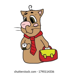 Funny Coti in a hurry for a meeting.Vector children's design for greeting cards banners.Sticker