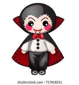 Funny count Dracula with contours in form of strokes and dotted lines isolated on white background. Idea for a sticker or sew-on patches in the style of Halloween. Vector cartoon close-up illustration