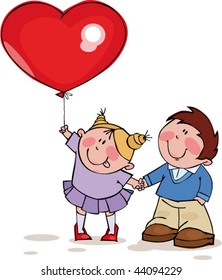 Funny couple with big red balloon
