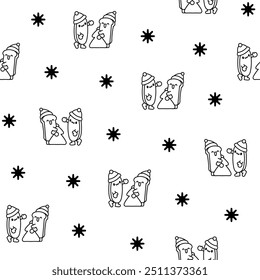 Funny couple bread cartoon characters. Seamless pattern. Coloring Page. Cute kawaii bakery friends. Hand drawn style. Vector drawing. Design ornaments.