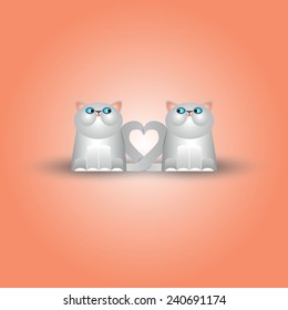 Funny couple of cute cats in love