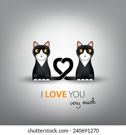 Funny couple of cute cats in love