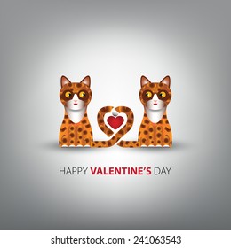 Funny couple of cute cats in love. Greeting card.