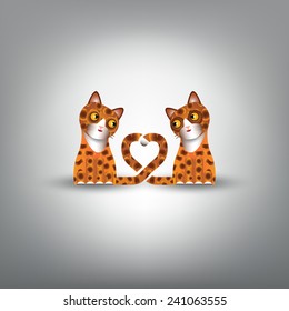 Funny couple of cute cats in love. Greeting card.