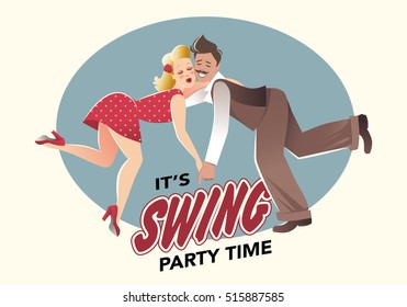 Funny couple dressed in retro style dancing swing or lindy hop