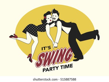 Funny couple dressed in retro style dancing swing or lindy hop