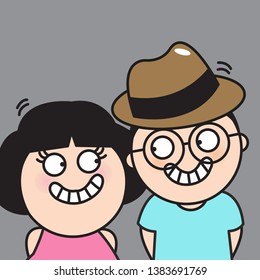 Funny Couple Looking At Each Other Making Funny Faces Concept Card Character illustration