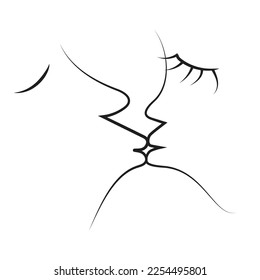 Besos divertidos de líneas de perfil de pareja
