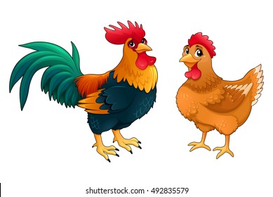 funny couple rooster hen vector 260nw 492835579