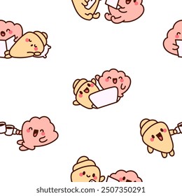 Funny couple seashell cartoon characters. Seamless pattern. Cute kawaii sea friends. Hand drawn style. Vector drawing. Design ornaments.