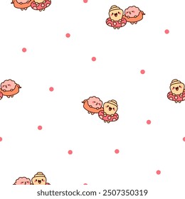 Funny couple seashell cartoon characters. Seamless pattern. Cute kawaii sea friends. Hand drawn style. Vector drawing. Design ornaments.