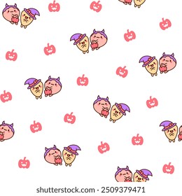 Funny couple seashell cartoon characters. Seamless pattern. Cute kawaii sea friends. Hand drawn style. Vector drawing. Design ornaments.