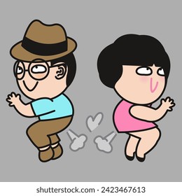 Funny Couple Stinky Fart Together Stay Together. Fart Partner Love Relationship Concept Card Character illustration