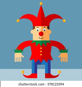 Funny Court Jester  standing. Flat style vector illustration  