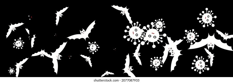 Funny Covid Creepy Fear Spooky Halloween Design. Faces Bloody Vampire Vaccination Horror Design Pic. Party Dracula Gothic Red Virus Bats. Corona White Cartoon Scary Epidemic Backdrop.