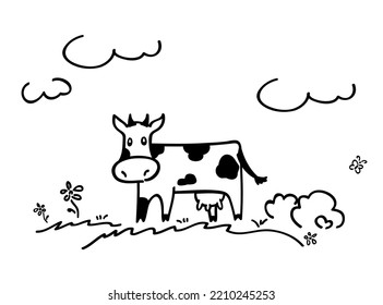Funny Cow Black and White. Vector illustration.
