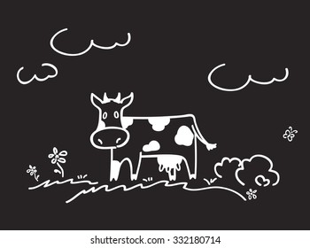 Funny Cow Black and White. Vector illustration.