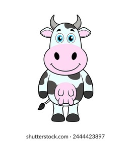 Funny cow cartoon character, happy cow. Vector illustration on isolated background.