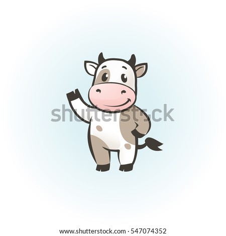 Funny cow cartoon character, happy cow vector illustrarion, logo template, Year of the Ox cartoon image design