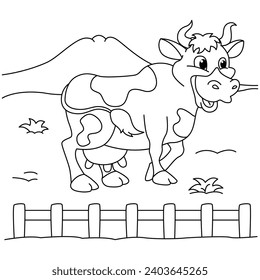 Funny cow cartoon for coloring book.