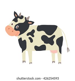 Funny cow character. Farm animal. Retro vector hand drawn eps 10 clip art illustration isolated on white background. Children's book design element. Picture book illustration.