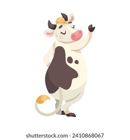 Funny Cow Character with Udder and Spotted Body Standing Vector Illustration
