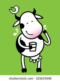 Funny cow with glass of milk