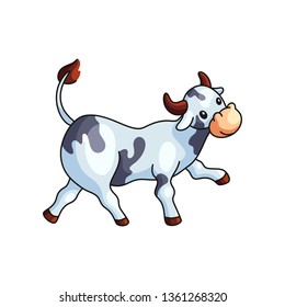 Funny cow going straight isolated on white background