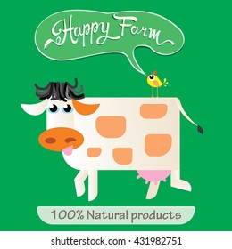 Funny cow. Happy farm concept. Vector illustration